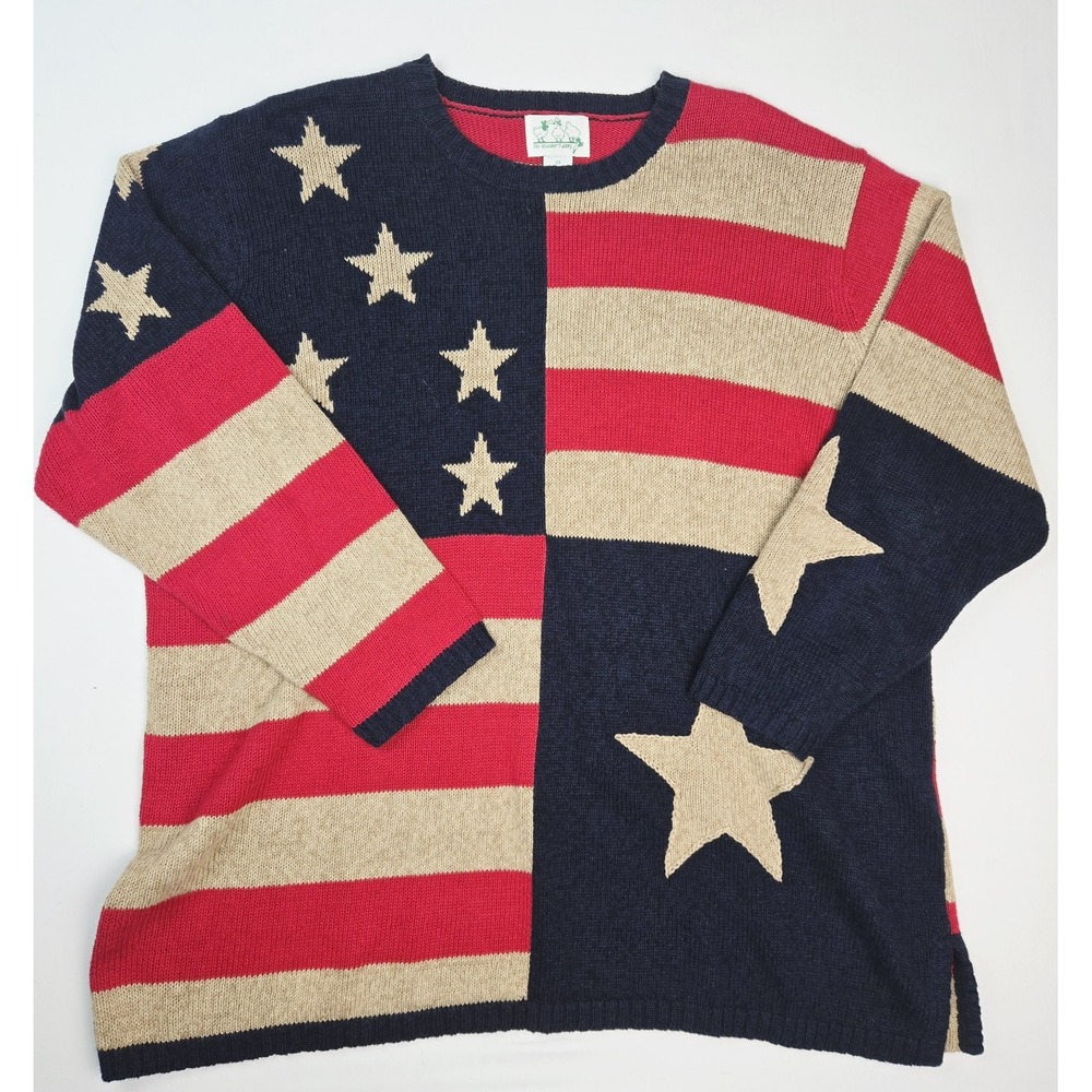 Womens Quacker Factory shirt sz 2X sweater patriotic flag knit